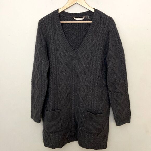 Soft Surroundings Gray Wool Blend Fisherman Cable Knit Tunic Sweater size L Cozy - Picture 1 of 8